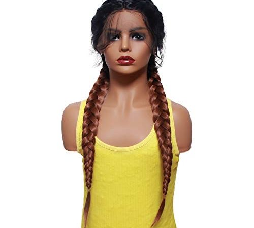 QDTOYOBO Double Braided Wigs for Women and Girls Lace Frontal Wig with Baby Hair Middle Parting Synthetic braid Wig(24",Ombre...