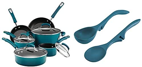 Rachael Ray Brights Nonstick Cookware Pots and Pans Set, 10 Piece, Marine Blue & Kitchen Tools and Gadgets Nonstick...