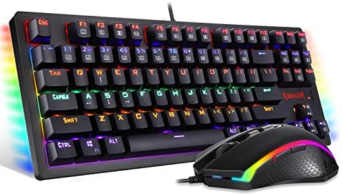 Redragon S113 Gaming Keyboard Mouse Combo Wired Mechanical LED RGB Rainbow Keyboard Backlit with Brown Switches and RGB...