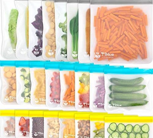 Reusable Food Storage Bags - 24 Pack BPA FREE Flat Freezer Bags(8 Reusable Gallon Bags + 8 Leakproof...