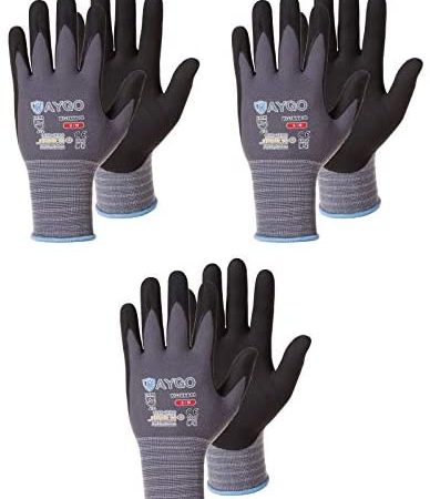 Safety Work Gloves MicroFoam Nitrile Coated-3 Pairs,KAYGO KG18NB,Seamless Knit Nylon Glove with...