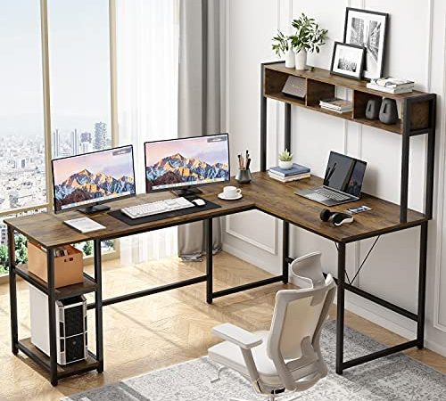 Sedeta 70 Inch L Shaped Desk with Hutch, Large Corner Computer Desk, Home Office Gaming Table, Study...