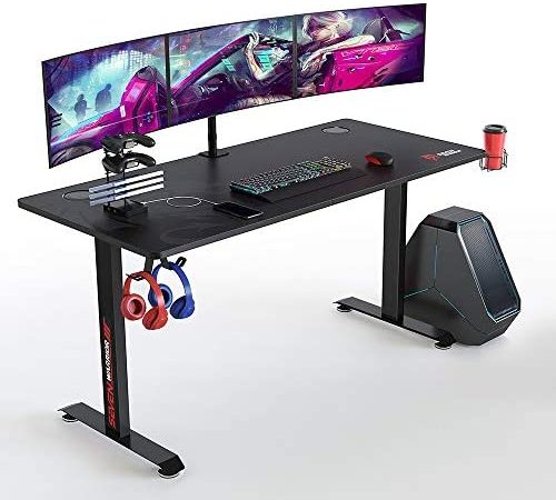 Seven Warrior Gaming Desk 60 INCH, T- Shaped Carbon Fiber Surface Computer Desk with Full Desk Mouse Pad, Ergonomic E-Sport...