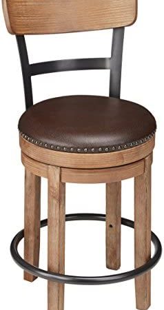 Signature Design by Ashley Pinnadel Farmhouse Swivel Counter Height Single Stool, Brown