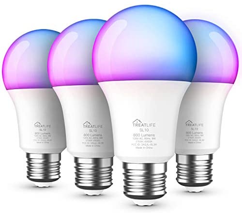 Smart Bulb 4 Pack, Treatlife Color Changing Light Bulb Dimmable Multicolor and White LED Bulb, Works with Alexa, Google Home,...