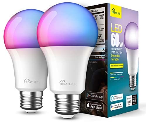 Smart Light Bulbs 2 Pack, Treatlife 2.4GHz Music Sync Color Changing Light Bulb, Works with Alexa, Google Home, A19 E26 9W...