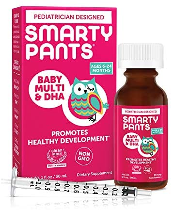 SmartyPants Baby Multi & DHA Liquid Multivitamin: Vitamin C, D3, E, Gluten Free, Choline, Lutein,...