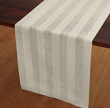 Solino Home Zoe Table Runner – 14 x 108 Inch, Doro Natural – Linen Cotton Natural Fabric Machine Washable