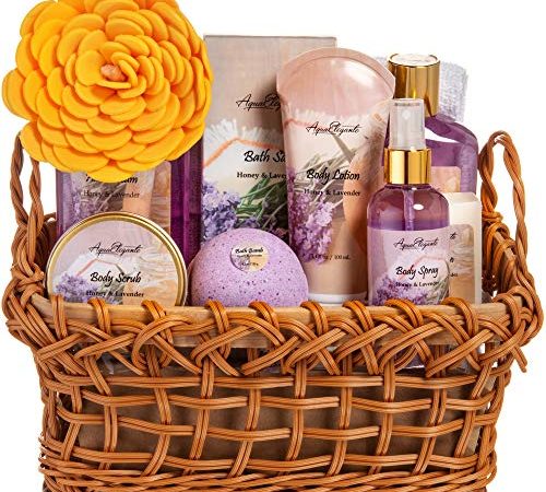 Spa Baskets For Women - Luxury Bath Set With Honey & Lavender - Spa Kit Includes Wash, Bubble Bath,...
