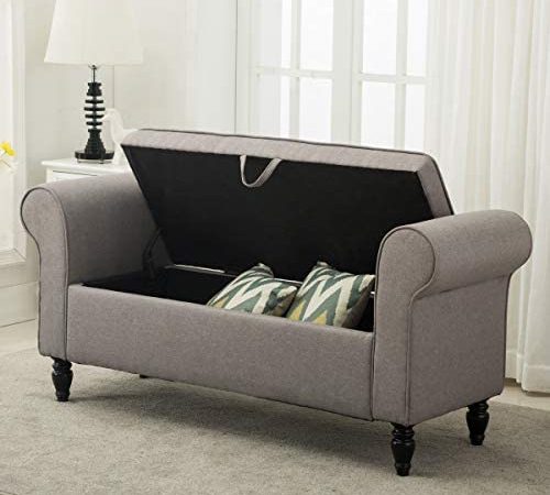 Storage Bench with Arms Upholstered Bench Settee for Bedroom Living Room Gray
