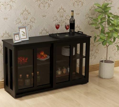 Storage Sideboard Dining Buffet Server Cabinet Cupboard with Sliding Glass Door, Free Standing Storage Chest and Adjustable...