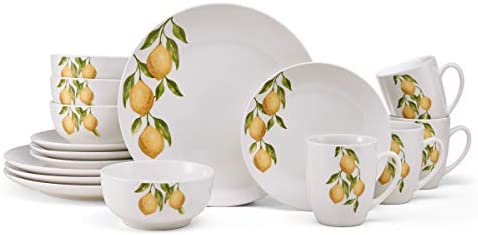 Studio Nova Porcelain 16-Piece Dinnerware Set, Service For 4, Countryside Lemons