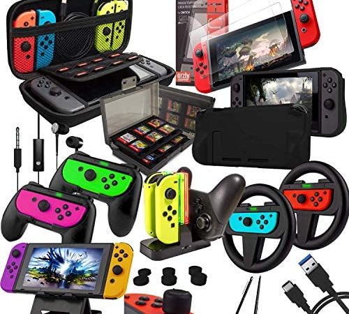 Switch Accessories Bundle - Orzly Geek Pack for Nintendo Switch: Case & Screen Protector, Joycon...