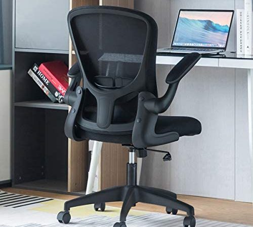 Sytas Office Chair Ergonomic Desk Chair Computer Task Mesh Chair with Flip-up Arms Lumbar Support and Adjustable Height，Black