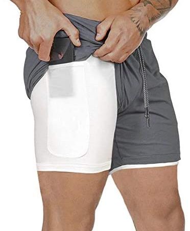 THWEI Mens Workout Running Shorts 2-in-1 Stealth Shorts 7-Inch Gym Yoga Outdoor Sports Shorts Zipper...
