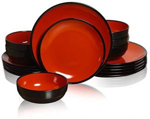 TP Dinnerware Sets Service for 6, Melamine Dinner Plates and Bowls Set, 18-Piece Dishes Set (Red &...