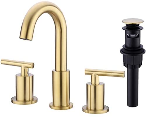 TRUSTMI 2 Handle 8 Inch Brass Bathroom Sink Faucet 3 Hole Widespread with Valve and cUPC Water Supply Hoses, with Overflow...