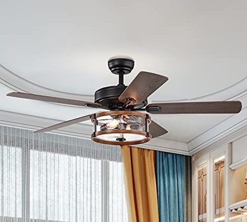 Tangkula 52 Inch Ceiling Fan Lights with Remote Control, Ceiling Lighting Fan with 5 Blades and Bubble Glass Shade, ETL...