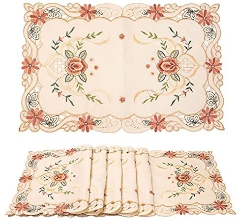 Tayis Cloth Placemats for Dining Table Set of 6,Spring Placemats Washable Table Mats Embroidery...