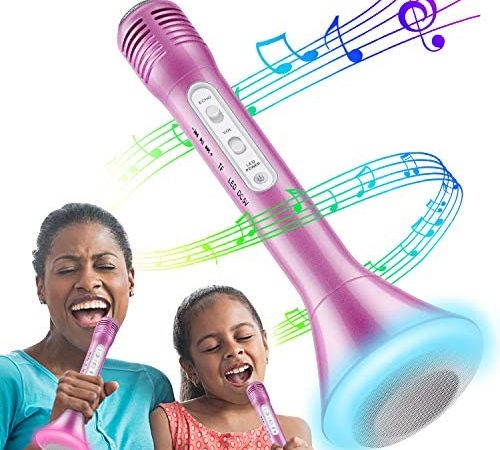 Tencoz Kids Microphone, Wireless Bluetooth Karaoke Microphone with Controllable LED Lights, Portable Handheld Karaoke Speaker...
