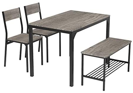 Teraves Dining Table Set for 4/Computer Desk,Kitchen Table with 2 Chairs and a Bench,Table and Chairs Dining Set 4 Picce Set...