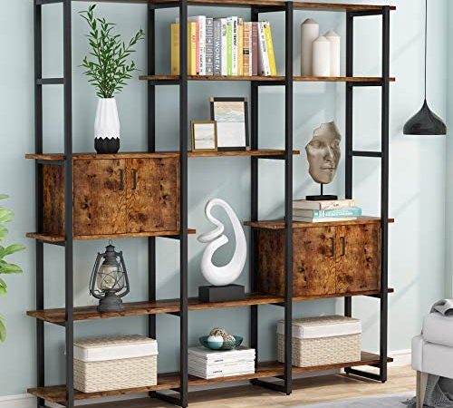 Tribesigns 71'' Triple Wide Bookcase, 5 Tier Bookshelf with 2 Storage Cabinet, Modern Etagere Large...