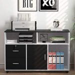 Tribesigns Wood File Cabinet, 2 Drawer Storage Printer Stand, Mobile Cabinet with Locks and Wheels, Open Storage Shelves for...