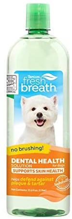 TropiClean Fresh Breath Oral Care Water Additive Supports Skin Health for Dogs, 33.8oz - Dental Health Solution - Supplements...