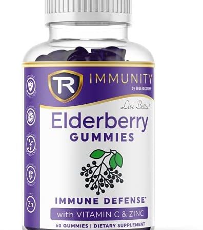 True Recovery Elderberry Gummies 100 mg | Immune Support | with Vitamin C & Zinc | Black Elderberry, Plant Based Pectin,...