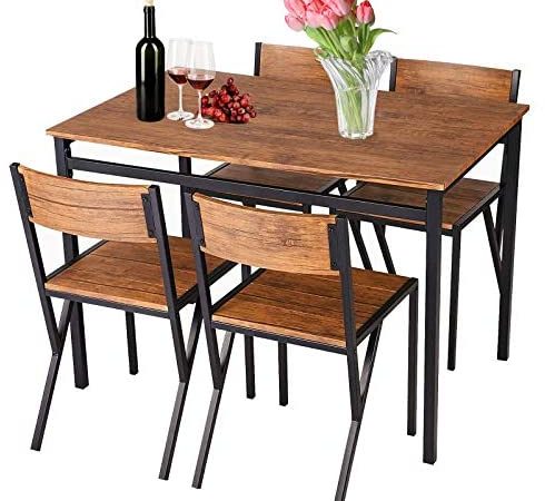 USSerenaY 5-Piece Wooden Metal Dining Table Set Industrial Style Wooden Kitchen Table and Chairs...