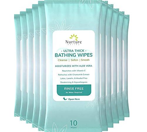 Ultra-Thick Rinse Free Bathing Wipes (12 pack) | 120 Extra Large & Thick Adult Sponge Bath Wash Cloths Requiring No Rinse -...