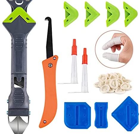Upgraded 5 in 1 Caulking Tool (Stainless Steel Head), Reecola Silicone Sealant Finishing Tool Caulk Scrapper Great for...