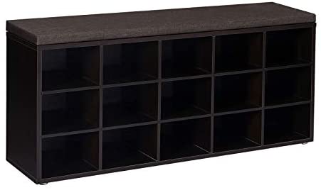VASAGLE Shoe Bench with Cushion, 15-Cube Storage Bench, Holds up to 440 lb, Espresso ULHS15BR