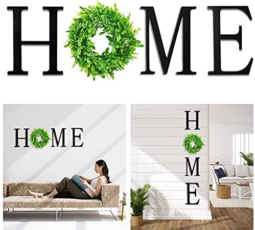 VIEFIN 12in Wood Home Letters for Wall Decor,Wall Hanging Home Signs with Wreath,Home Signs for Home Decor,Farmhouse Wall...
