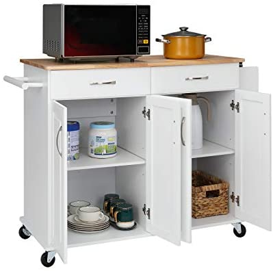 VINGLI Kitchen Island on Wheels Rolling Kitchen Buffet Cabinet Coffee Bar Cart 4 Doors and 2 Large Drawer with Storage...