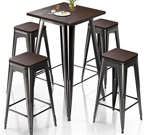 VIPEK Metal Bar Table Chair Set 41.3" H Square Dining Table & 4Pcs 30" H Barstool Dining Stool Bar...