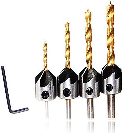 Varadyle 4 PCS Titanium Coated Countersink Drill Bit Set Woodworking Carpentry Reamer Tool Set with...
