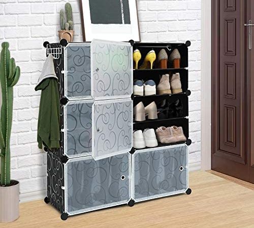 WBHome Portable Shoe Rack Organizer, 6-Tier Plastic Cube Storage Tower Shelves for 24 pairs of shoes, Modular Cabinet for...