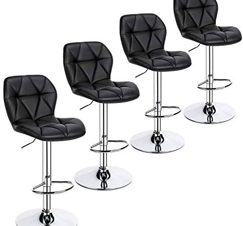 YAHEETECH 4pcs Barstools Adjustable PU Leather 360°Swivel Count Bar Chair with Backresr Home Kitchen...