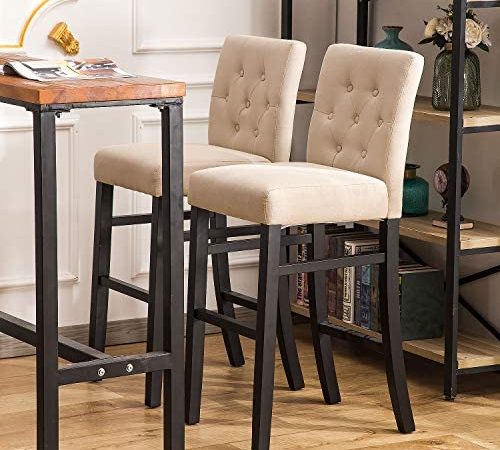 YEEFY 30" Button-Tufted Fabric Barstools Dining High Bar Height Side Chairs, Set of 2 (Beige)