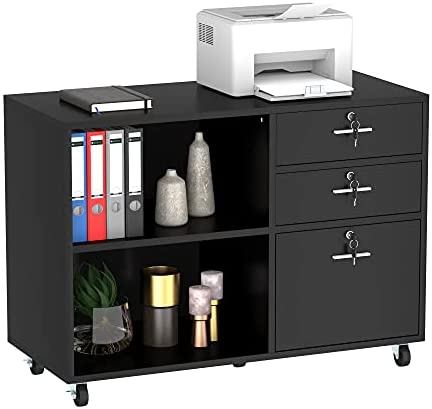 YITAHOME Wood File Cabinet, 3 Drawer Mobile Lateral Filing Cabinet, Storage Cabinet Printer Stand...