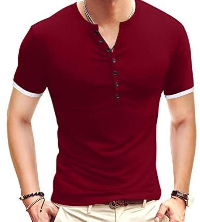 YTD Mens Casual Slim Fit Basic Henley Short Sleeve Fashion Summer T-Shirt