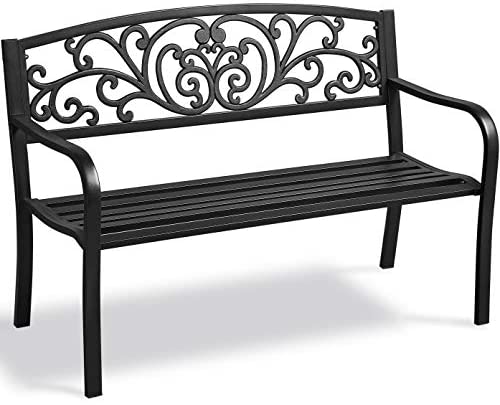 Yaheetech Garden Bench Outdoor Bench Patio Bench Cushions for Outdoor, Park, Yard, Entryway, Iron Metal Frame Furniture,...
