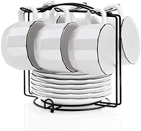 Yelife Coffee Cups Set of 6, 19PCS Matte Porcelain Coffee Cups with Saucers Spoon, Espresso Cups...