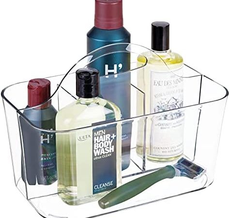 mDesign Plastic Men's Grooming Storage Organizer Caddy Tote - Divided Basket Bin, Handle for...