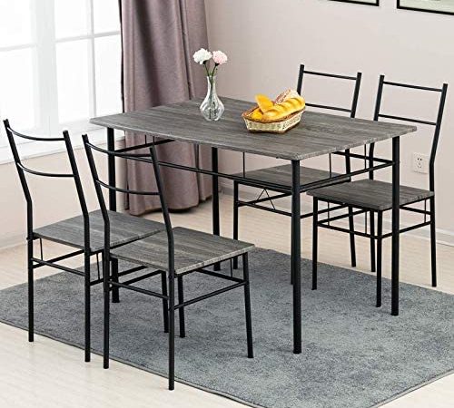 mecor 5-Piece Dining Table Set for 4, Vintage Wood Tabletop Kitchen Table w/ 4 Chairs with Metal...