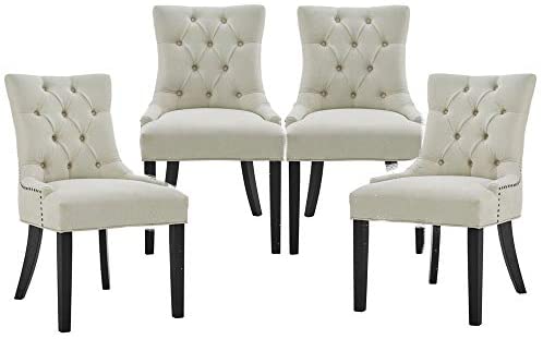 poplarbox Set of 4 Upholstered Dining Chairs Fabric Dining Chairs Tufted Dining Chairs Button Parsons Chair Modern Accent...