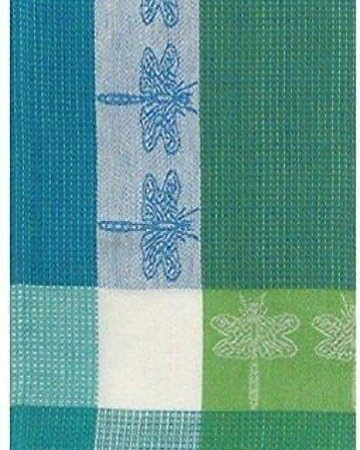 100% Cotton Green & Blue 20"x28" Dish Towel, Set of 6 - Dragonfly Turquoise