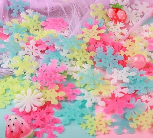 100PCS Removable Colorful Glow In the Dark Snowflake Wall Decor Fluorescent Noctilucent Plastic Glow...