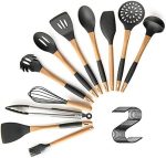 11 Pcs Silicone Kitchen Utensil Set, NAYAHOSE Nonstick Cooking Utensils with Holder & Wooden Handle,...